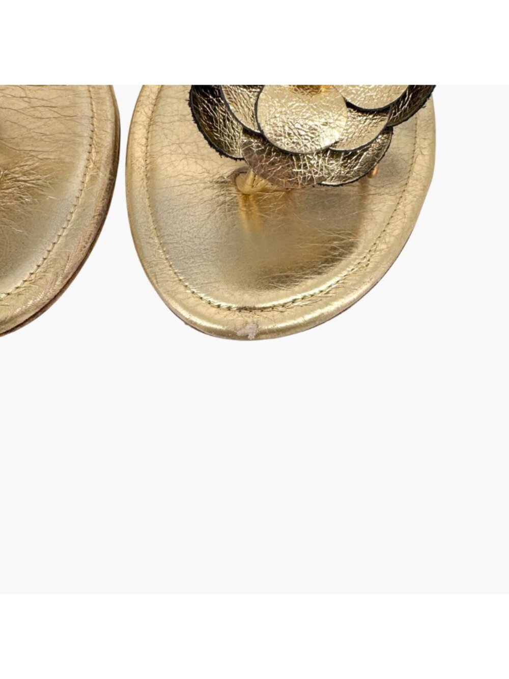 Chanel Camellia Pearl T-Strap Sandals Gold Leather Size 37C US 6–6.5 Women Flat - Picture 5 of 15